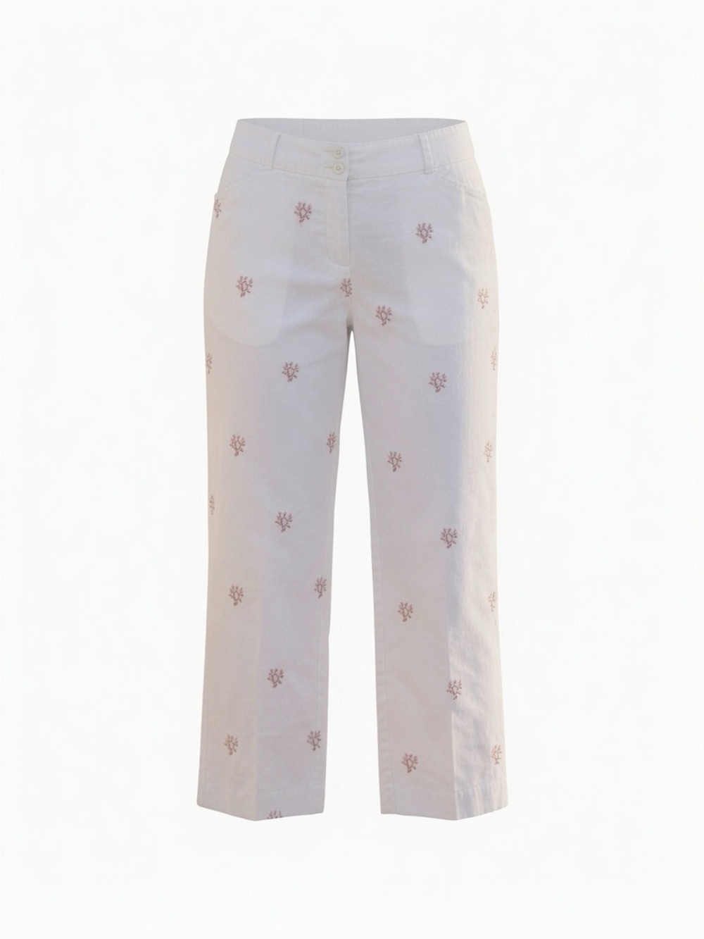 J.McLaughlin Dune Capri Women’s White Coral Embroidered Cropped Pants 10
